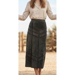 Vintage Black Leather Patchwork Maxi Skirt Whipstitch Suede Western Boho Skirt S